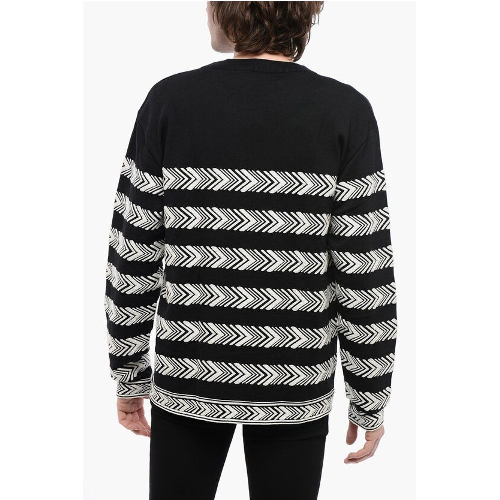 Balmain Crew Neck Chevron Virgin Wool Sweater