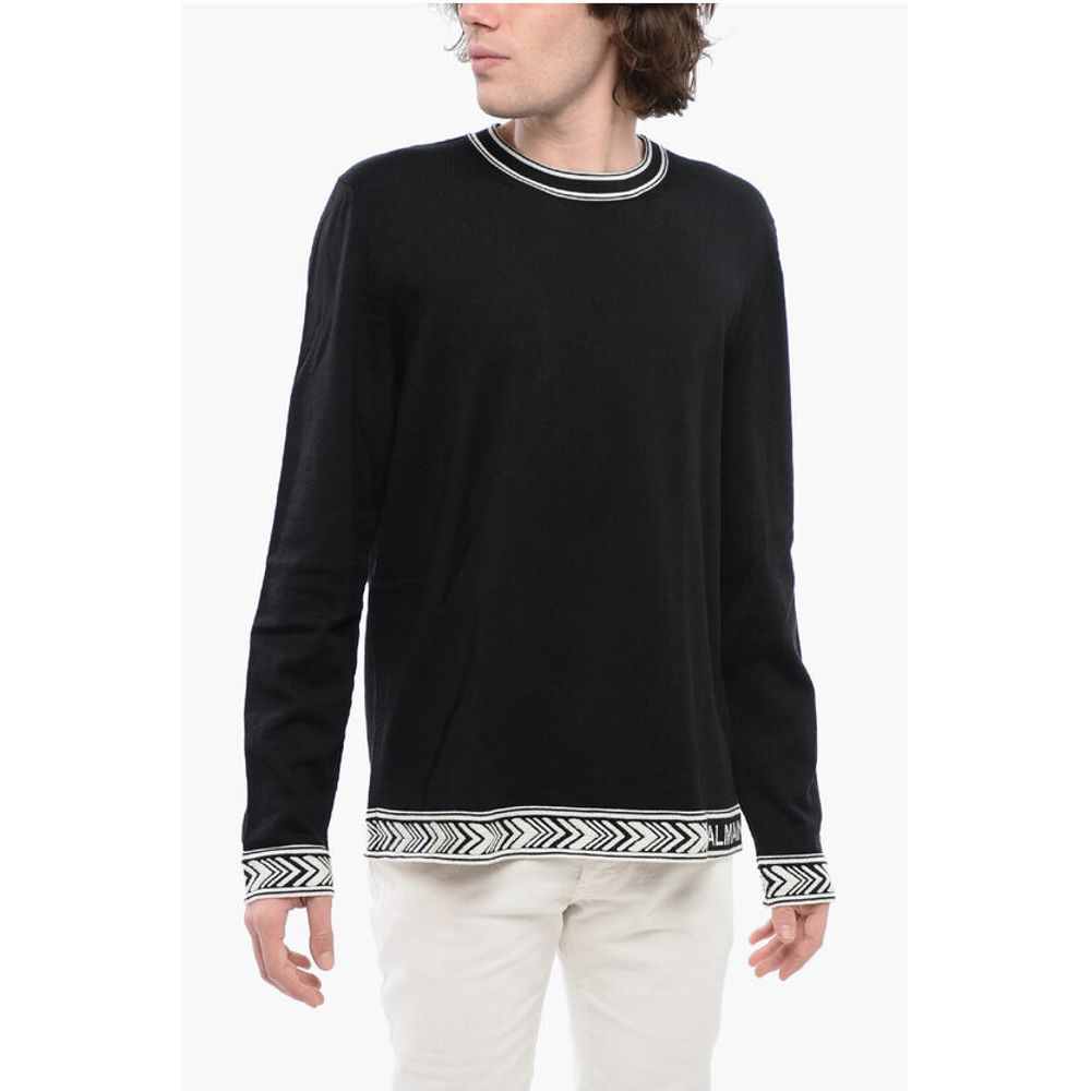 Balmain Crew Neck Virgin Wool Sweater with Contrasting Edges