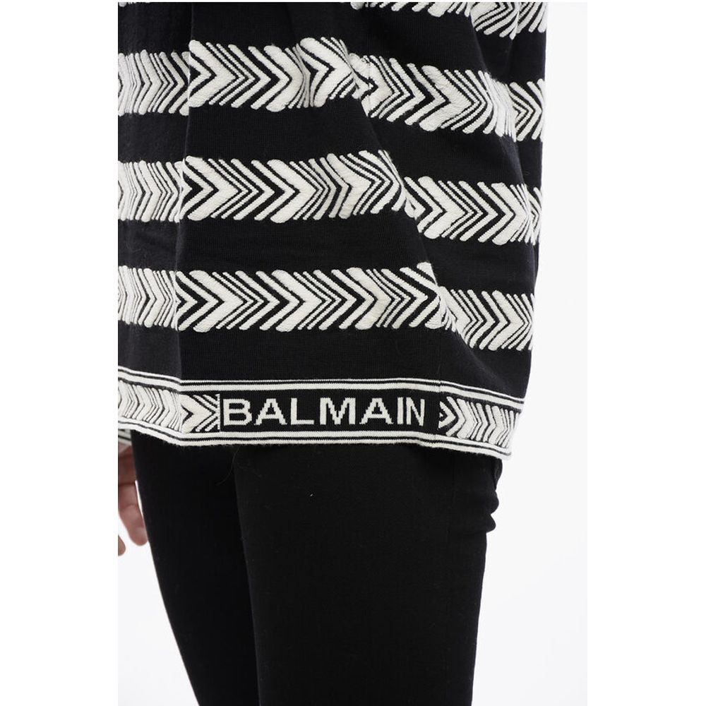 Balmain Crew Neck Chevron Virgin Wool Sweater