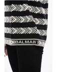Balmain Crew Neck Chevron Virgin Wool Sweater