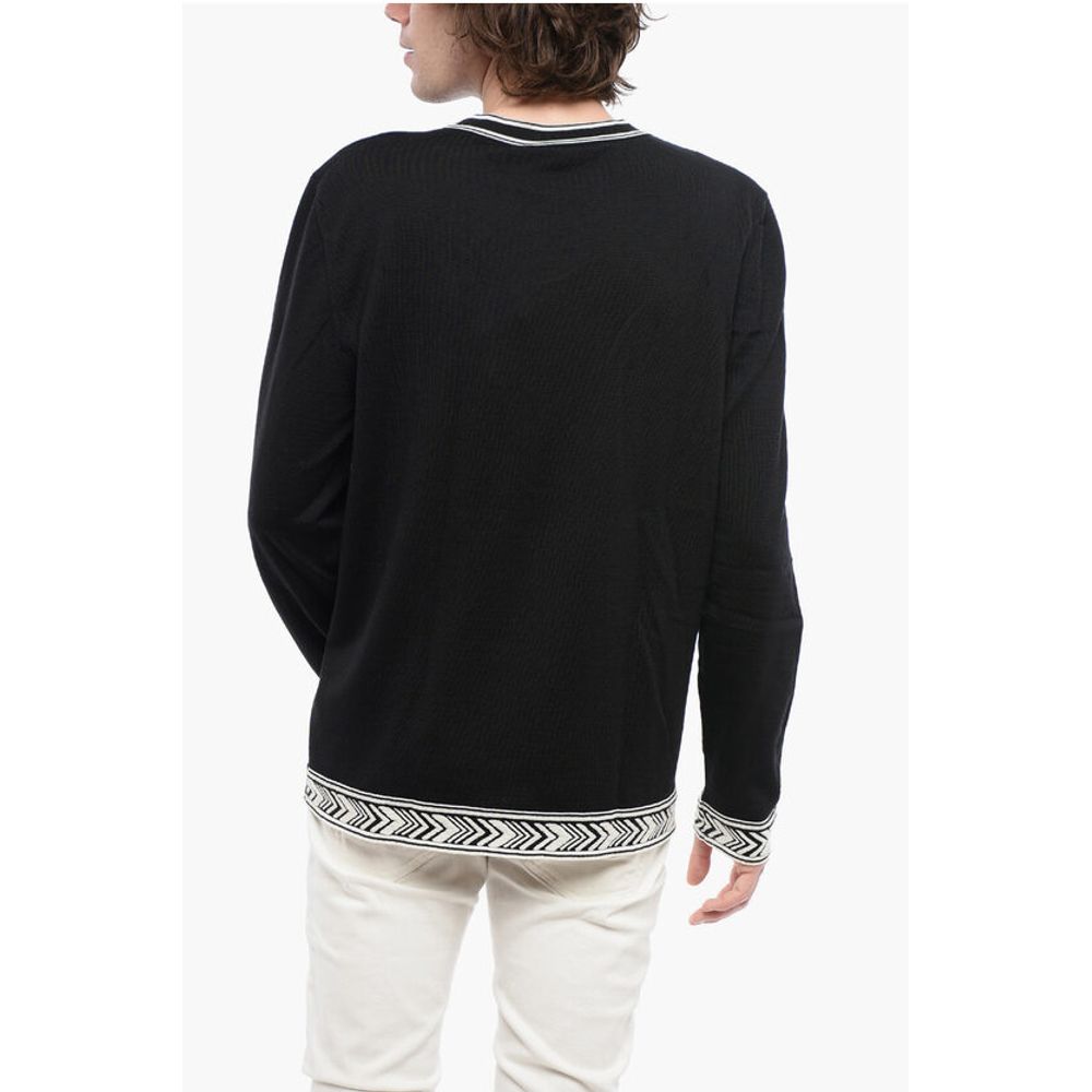 Balmain Crew Neck Virgin Wool Sweater with Contrasting Edges