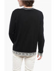 Balmain Crew Neck Virgin Wool Sweater with Contrasting Edges