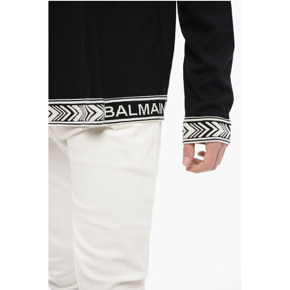 Balmain Crew Neck Virgin Wool Sweater with Contrasting Edges
