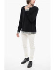 Balmain Crew Neck Virgin Wool Sweater with Contrasting Edges
