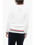 Balmain Turtleneck Cable Knit Cotton Sweater with Embroidered Emblem