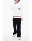 Balmain Turtleneck Cable Knit Cotton Sweater with Embroidered Emblem