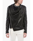 Balmain Front Draped Leather Jacket with Decentralized ZIp