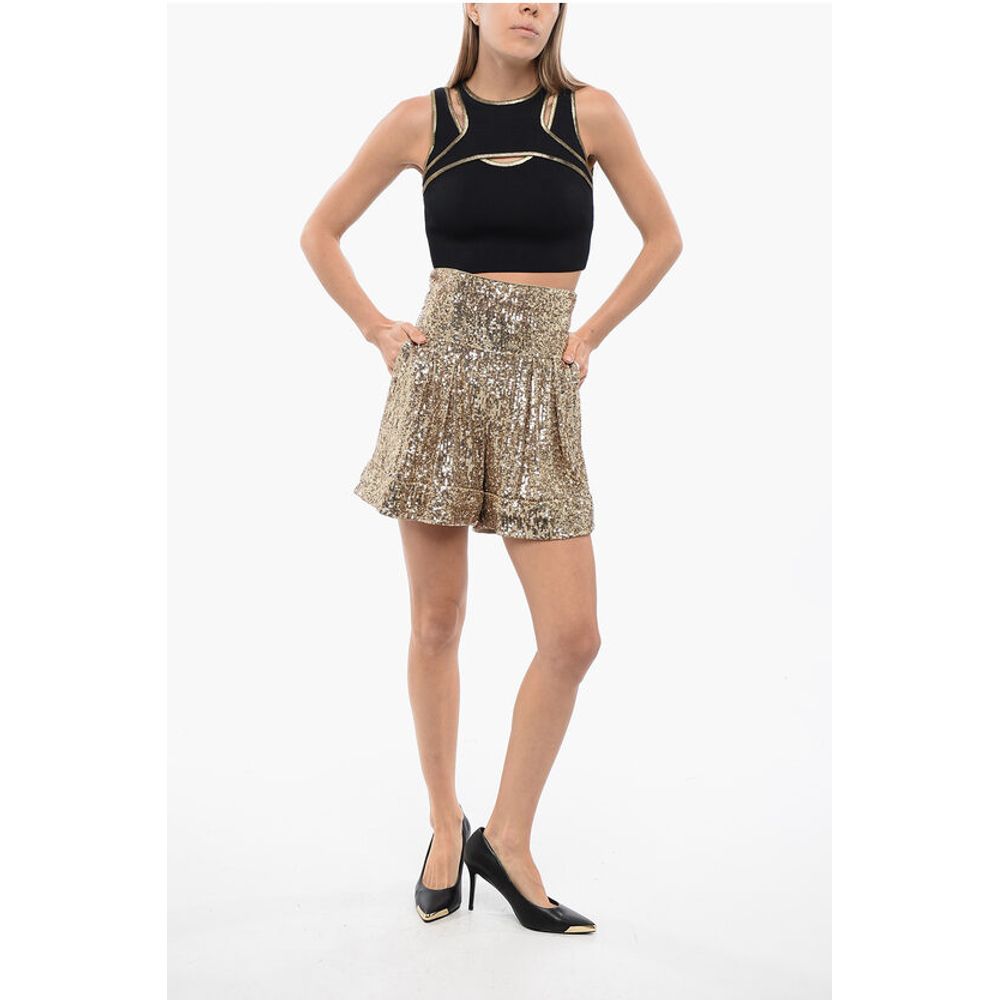 Balmain Double-pleated High-waisted Sequined Shorts