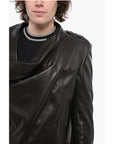 Balmain Front Draped Leather Jacket with Decentralized ZIp