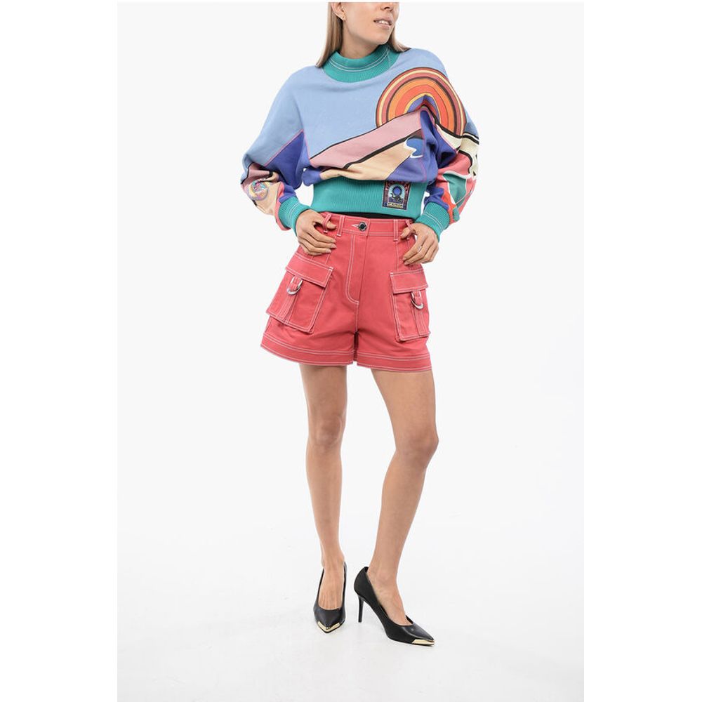 Balmain High Waisted Cargo Denim Shorts