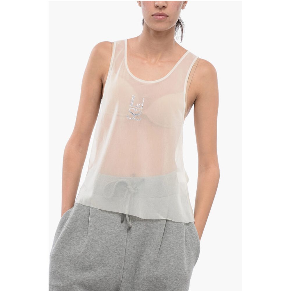 Ludovic de Saint Sernin See-Through Tank Top with Rhinestoned Logo
