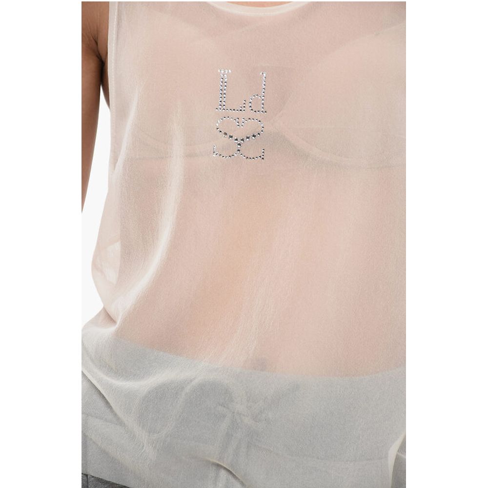 Ludovic de Saint Sernin See-Through Tank Top with Rhinestoned Logo