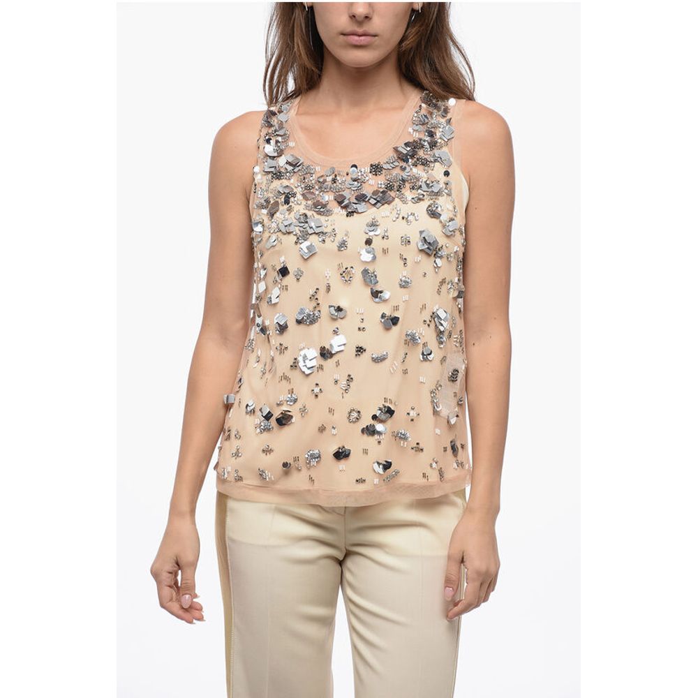 Parosh Mesh Top with Shimmer Effect Application