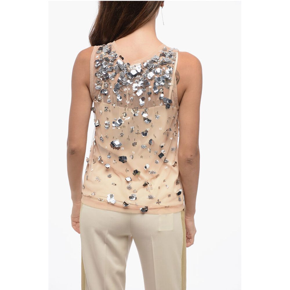 Parosh Mesh Top with Shimmer Effect Application