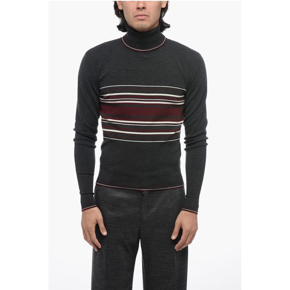 Dolce & Gabbana Turtleneck Virgin Wool Sweater with Unbalanced Stripe Motif