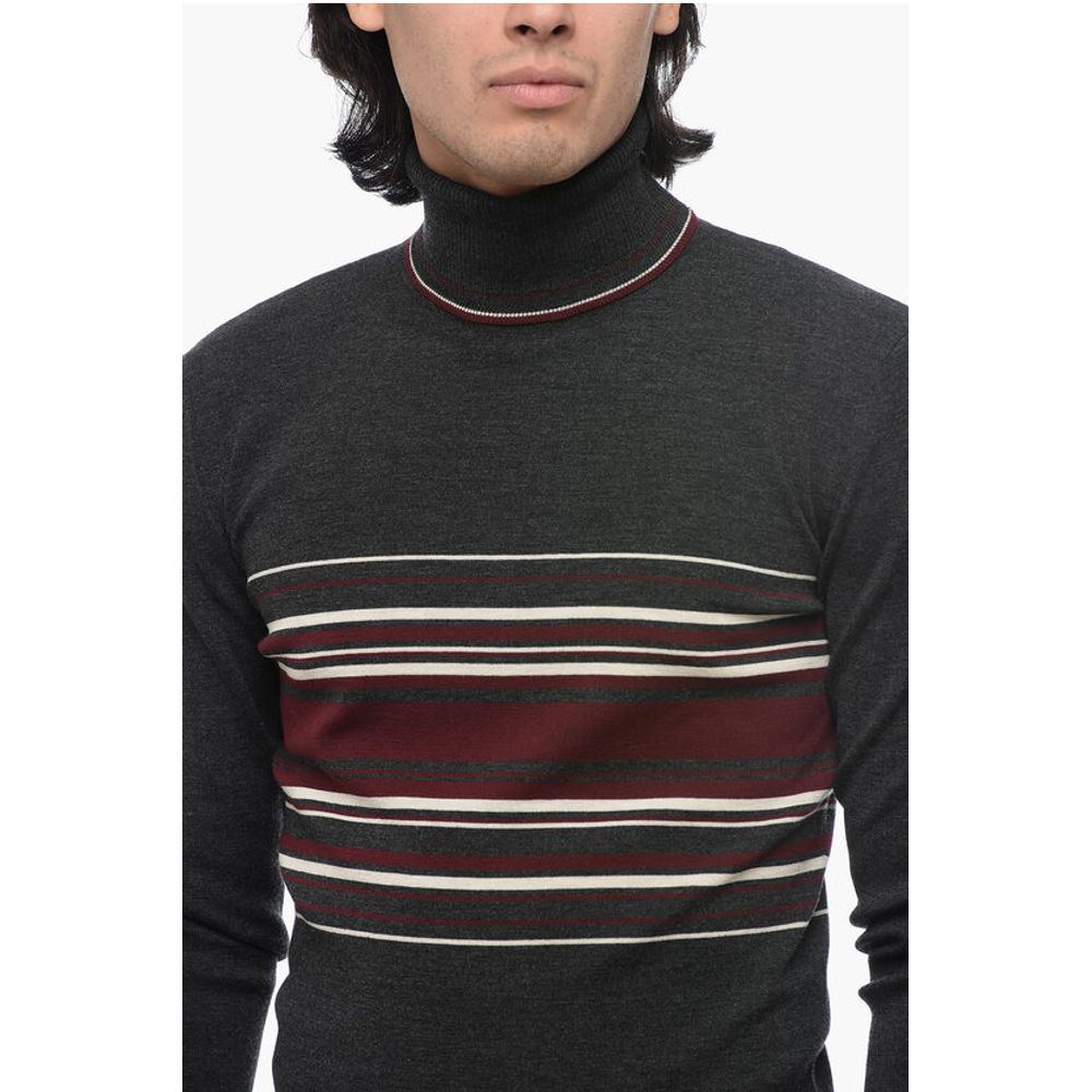 Dolce & Gabbana Turtleneck Virgin Wool Sweater with Unbalanced Stripe Motif
