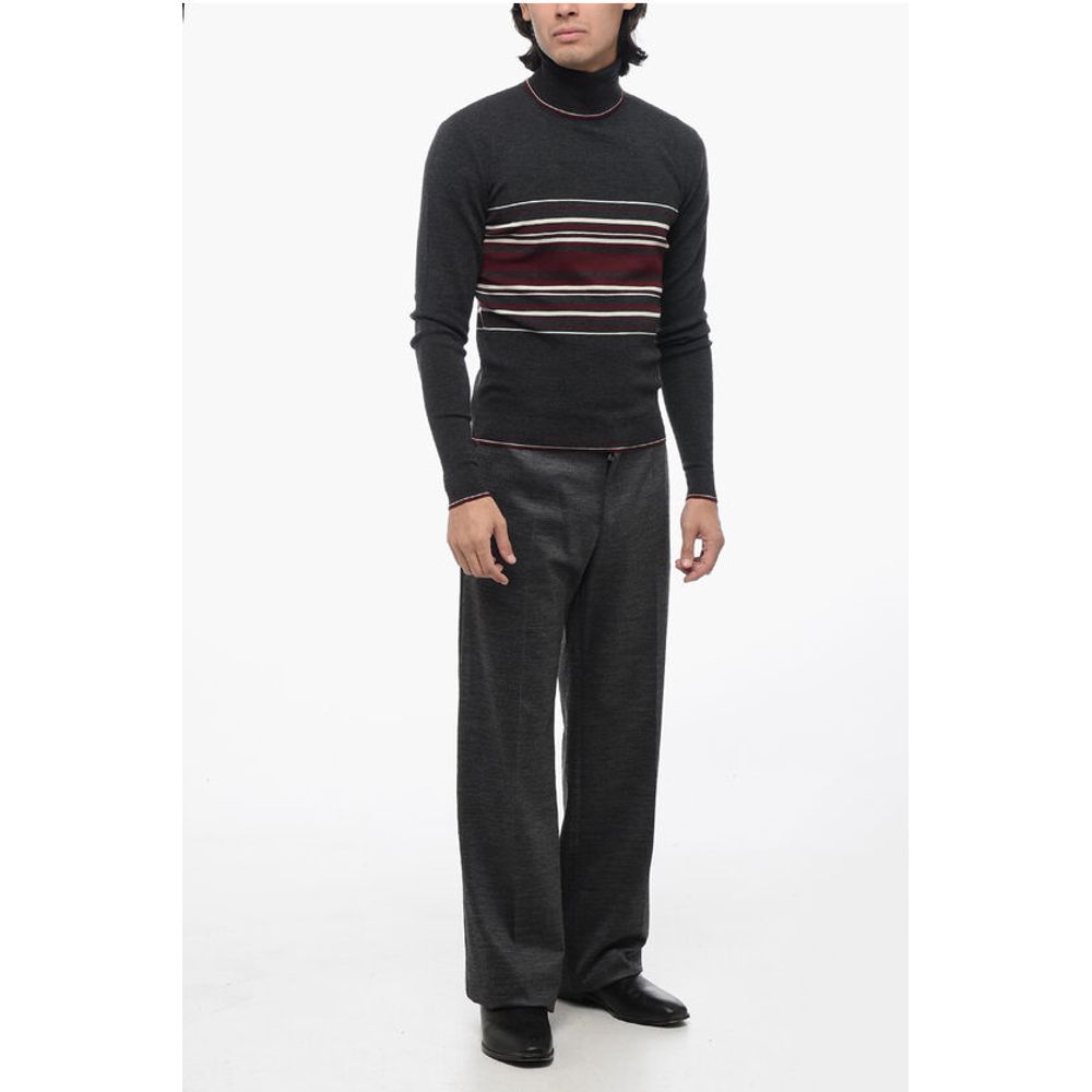 Dolce & Gabbana Turtleneck Virgin Wool Sweater with Unbalanced Stripe Motif