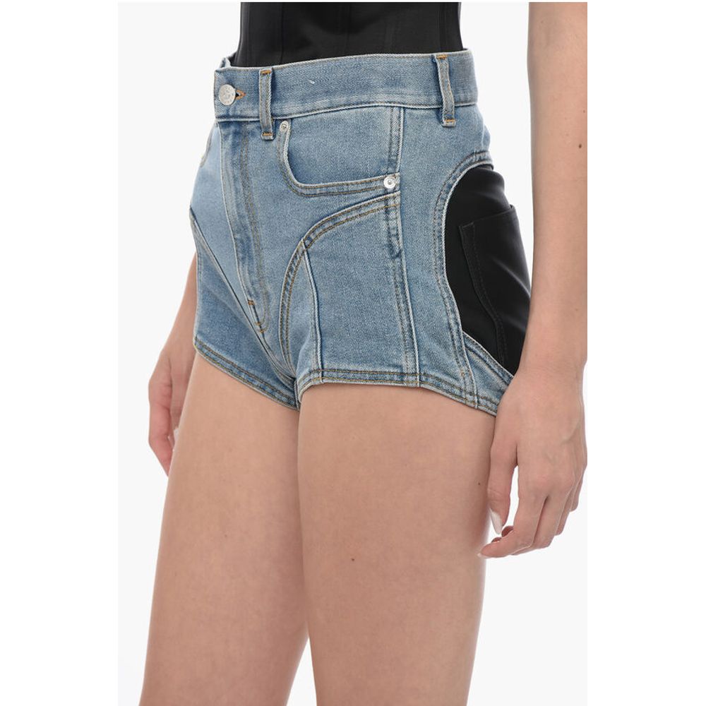 Mugler Denim Shorts with Jersey Inserts