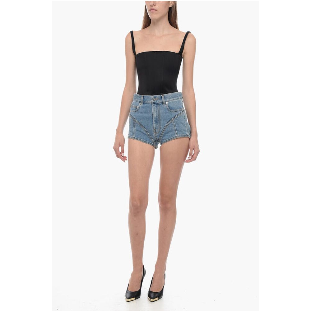 Mugler Denim Shorts with Jersey Inserts
