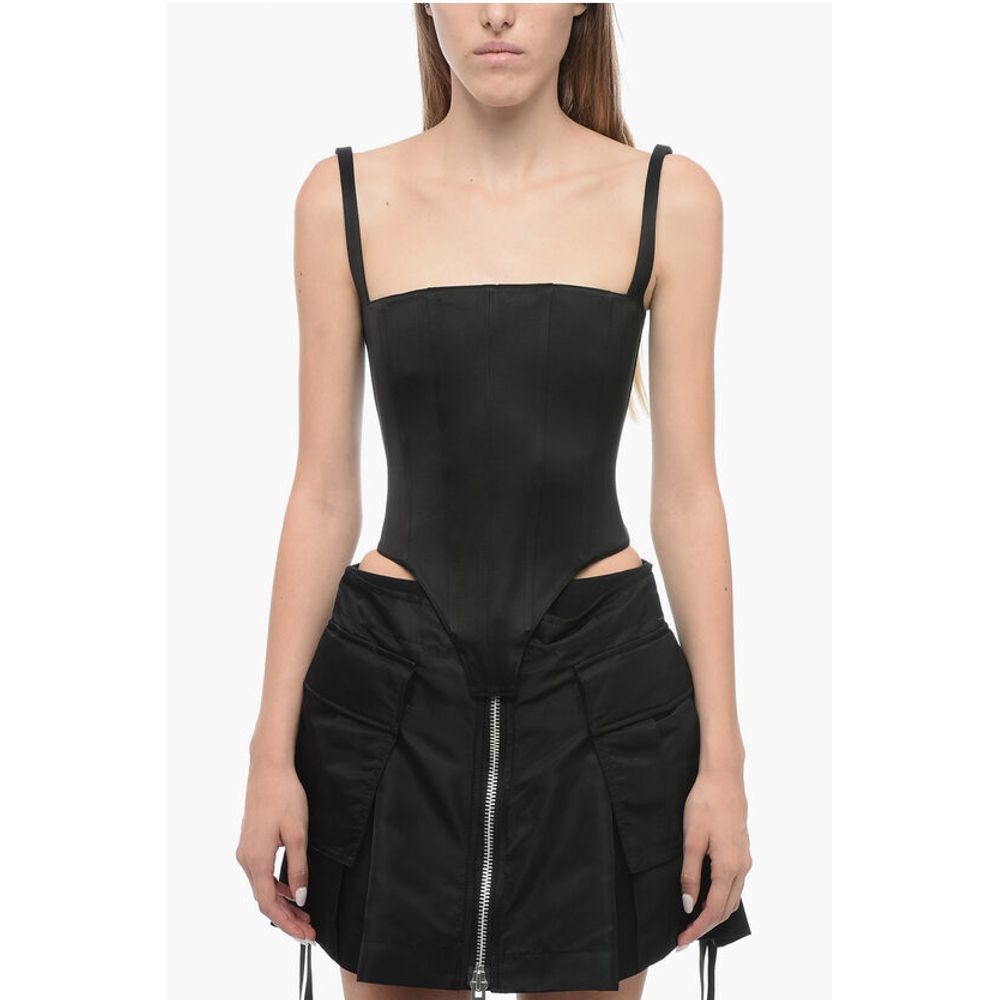 LaQuan Smith Satin Corset Top with Zipped Back
