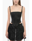 LaQuan Smith Satin Corset Top with Zipped Back