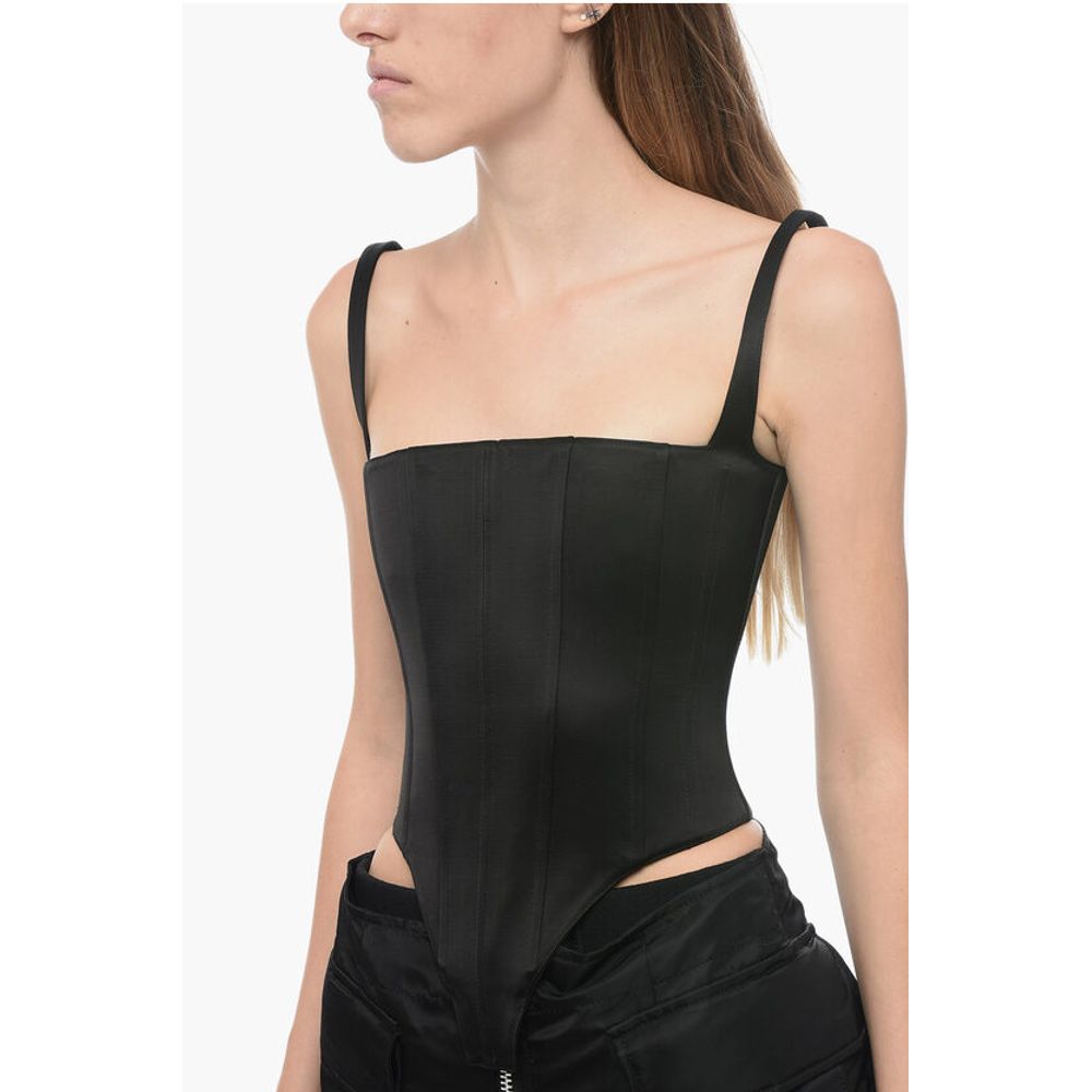 LaQuan Smith Satin Corset Top with Zipped Back