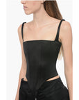LaQuan Smith Satin Corset Top with Zipped Back