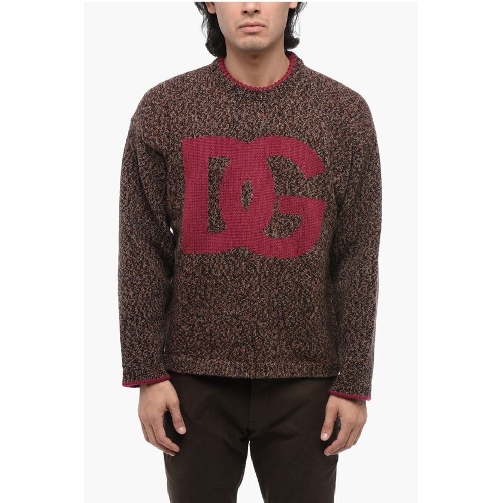 Dolce & Gabbana Crew Neck Wool Blend Pullover with Jacquard Logo