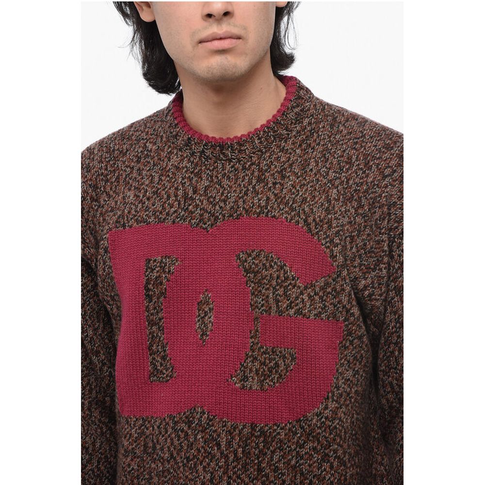 Dolce & Gabbana Crew Neck Wool Blend Pullover with Jacquard Logo