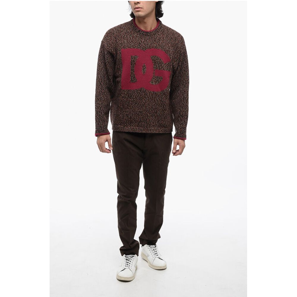 Dolce & Gabbana Crew Neck Wool Blend Pullover with Jacquard Logo