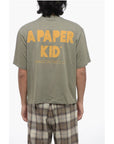 A Paper Kid Solid Color Crew-neck T-Shirt with Printed Logo
