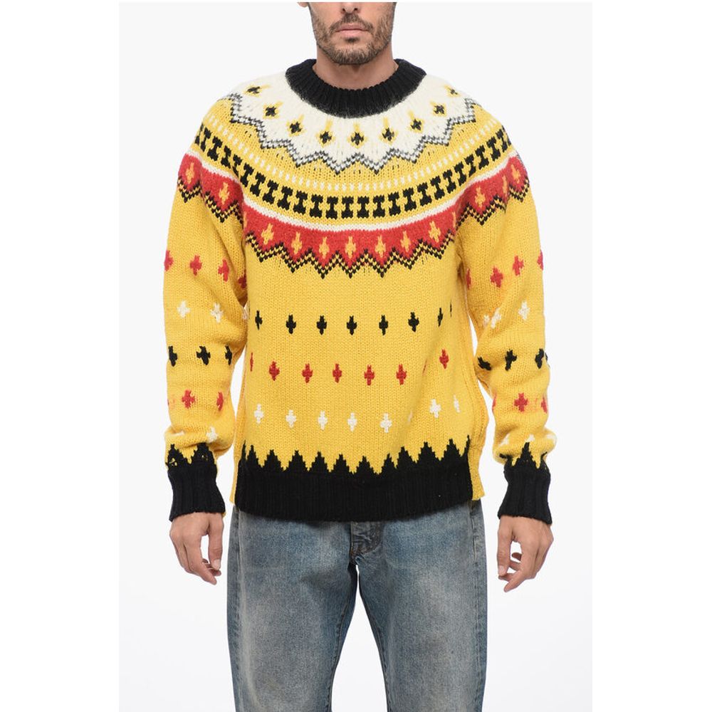 Moncler GRENOBLE Crew Neck Wool Blend Pullover with Fairisle Motif