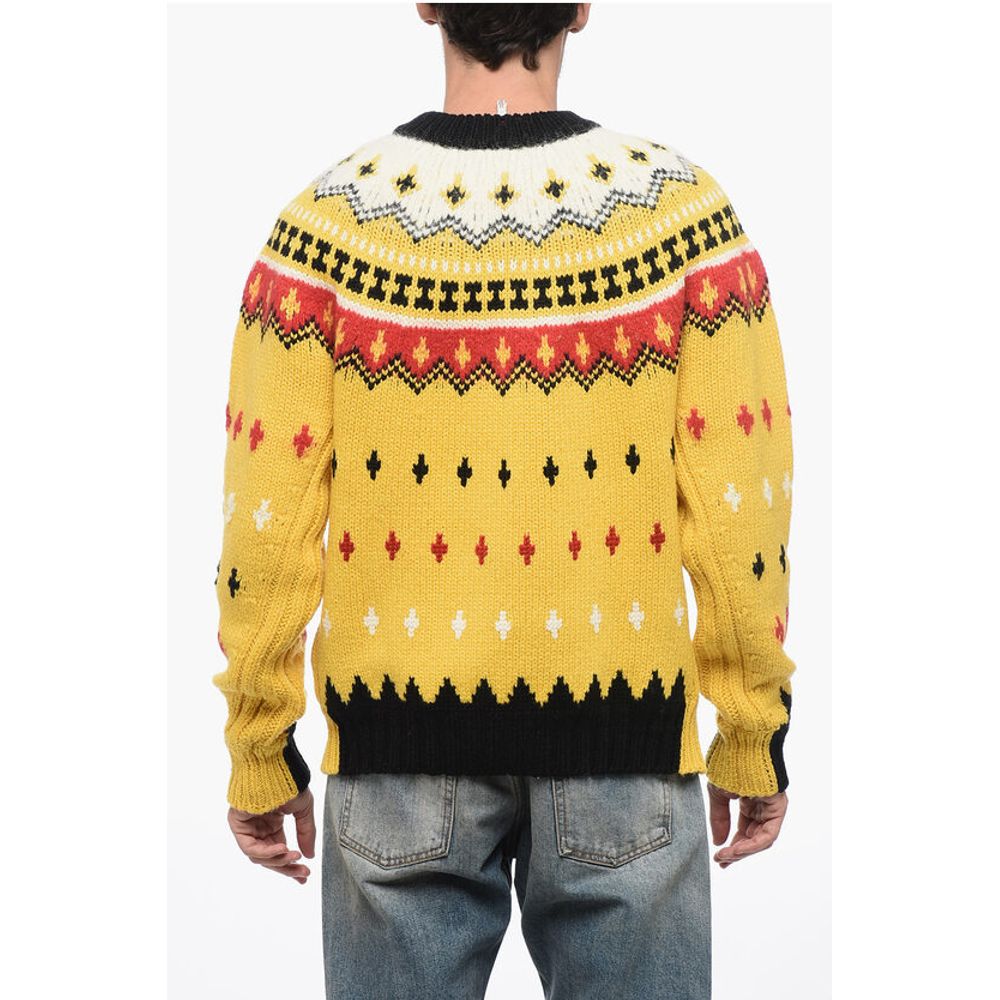 Moncler GRENOBLE Crew Neck Wool Blend Pullover with Fairisle Motif