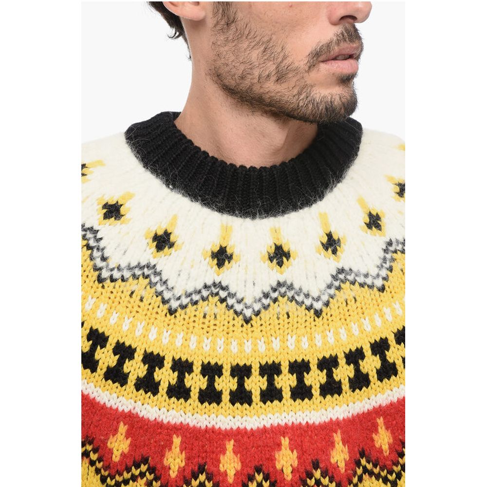 Moncler GRENOBLE Crew Neck Wool Blend Pullover with Fairisle Motif