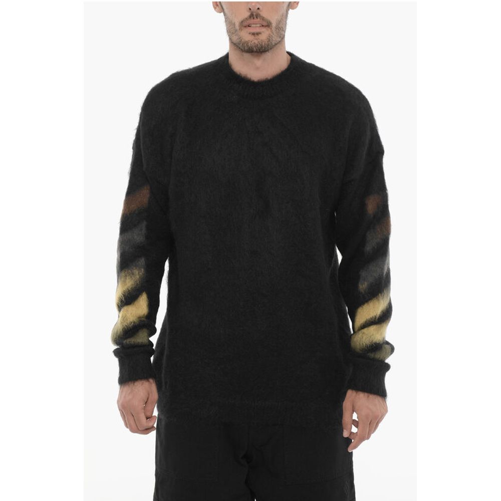 Off-White Crew-neck Fluffy Sweater with Contrasting Logo