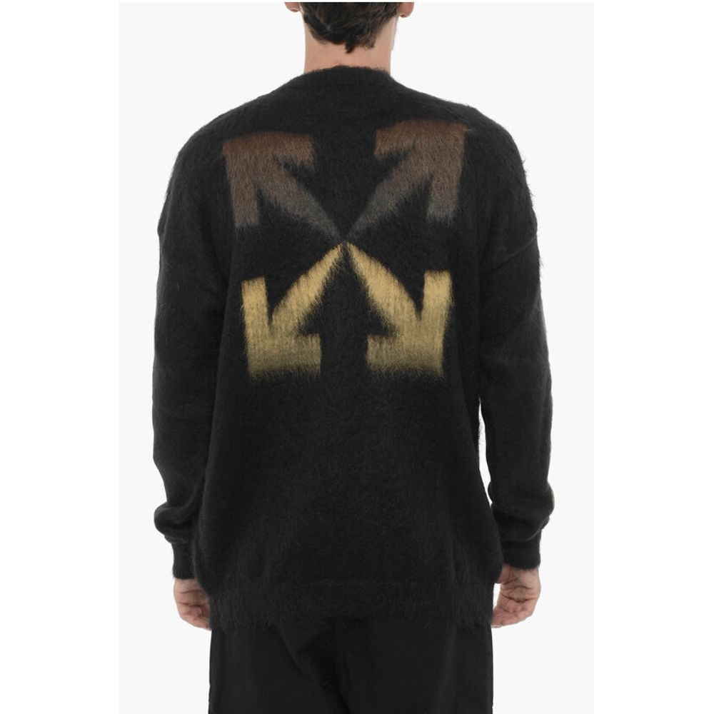 Off-White Crew-neck Fluffy Sweater with Contrasting Logo