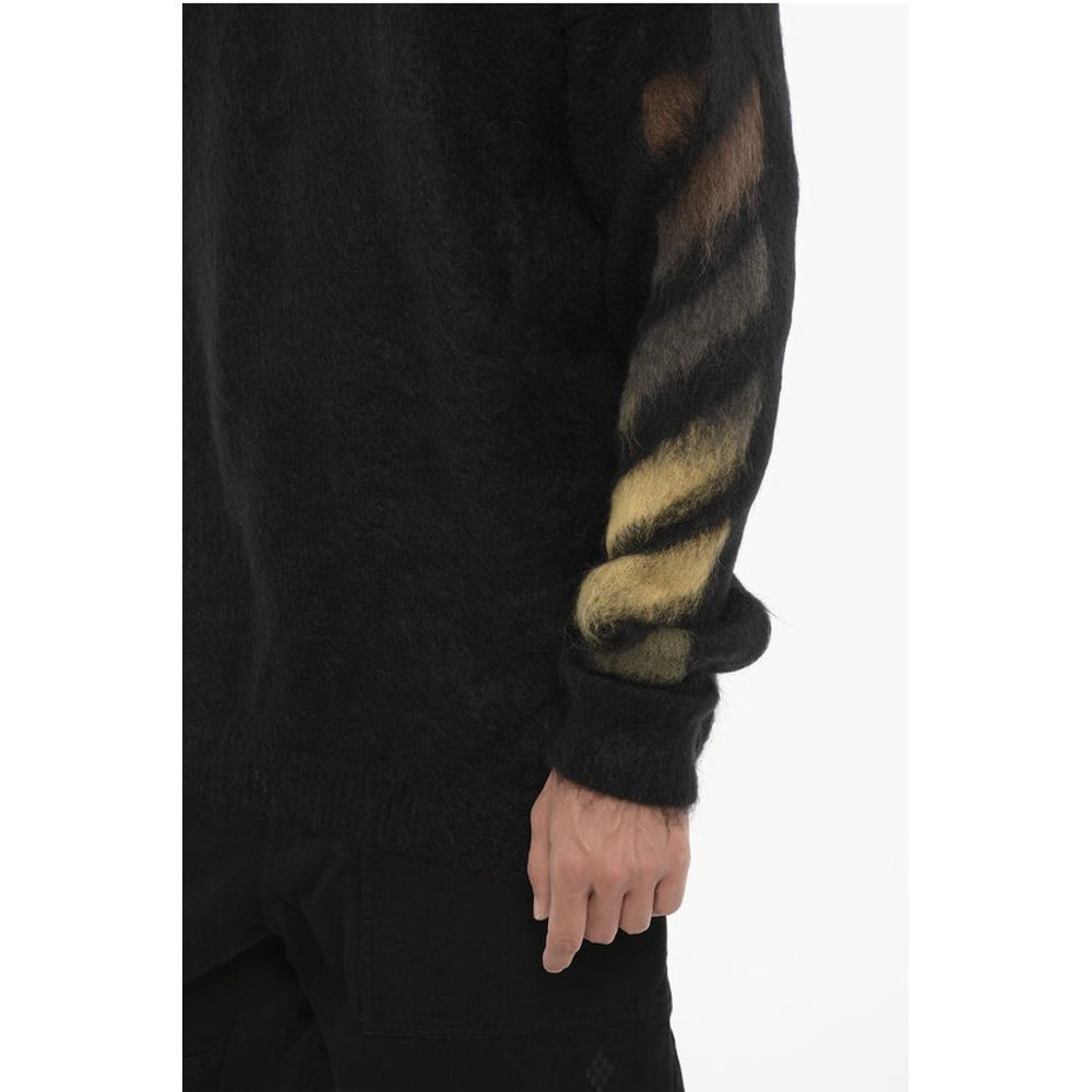 Off-White Crew-neck Fluffy Sweater with Contrasting Logo