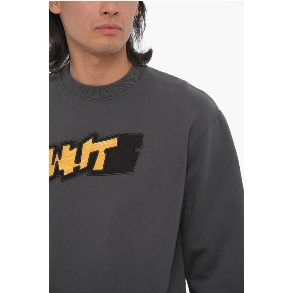 Off-White SEASONAL Slim Fit Crew-neck Sweatshirt with Contrasting Deta