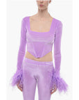 Adriana Hot Couture Bustier Chenille Bustier Top with Faux Feather on the Sleeve