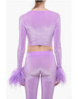 Adriana Hot Couture Bustier Chenille Bustier Top with Faux Feather on the Sleeve