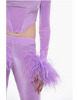 Adriana Hot Couture Bustier Chenille Bustier Top with Faux Feather on the Sleeve