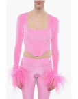 Adriana Hot Couture Bustier Chenille Bustier Top with Faux Feather on the Sleeve