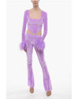 Adriana Hot Couture Bustier Chenille Bustier Top with Faux Feather on the Sleeve