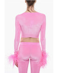 Adriana Hot Couture Bustier Chenille Bustier Top with Faux Feather on the Sleeve