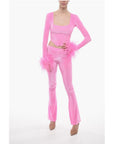 Adriana Hot Couture Bustier Chenille Bustier Top with Faux Feather on the Sleeve