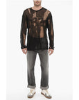 032c Destroyed Effect Sheer Crew-neck Sweater