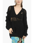 Perforated V-Neck Maxi Sweater With Cut-Out Details
