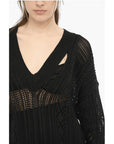 Perforated V-Neck Maxi Sweater With Cut-Out Details