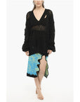 Perforated V-Neck Maxi Sweater With Cut-Out Details