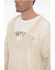 Distressed Effect Perforated V-Neck Sweater
